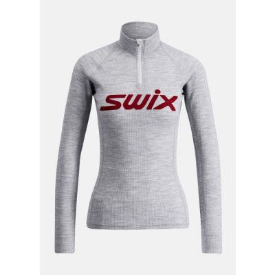 Racex Merino Half Zip W, Light Grey Melange/ Swix Red, Xs,  Ullunderställ