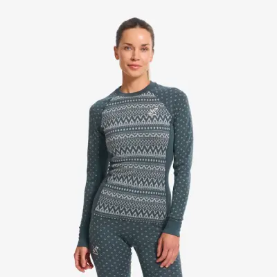 Route Merino Warm Graphic Base Layer Top Dam India Ink/Alloy Grey, Storlek:M