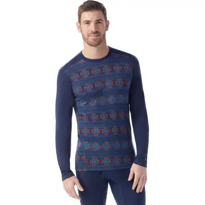 Smartwool Men's Classic Thermal Merino Base Layer Crew Boxed Deep Navy Paths Crossed