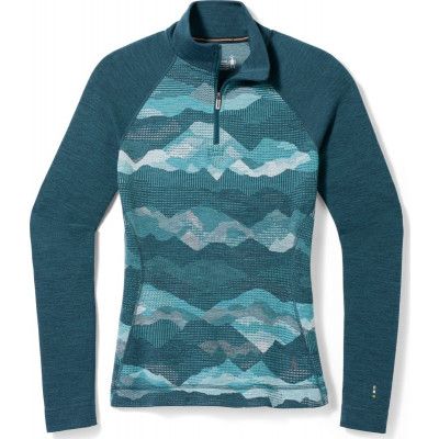 Smartwool Women's Classic Thermal Merino Base Layer 1/4 Zip Boxed Twilight Blue Mtn Scape