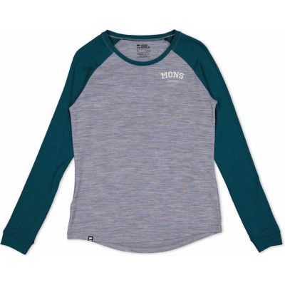 Mons Royale Women's Icon Raglan Grey Heather / Evergreen