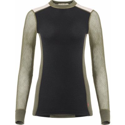 Aclima Women's WoolNet Hybrid Crew Neck Jet Black/Olive Night/Beige Melange