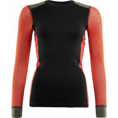 Aclima Women's WoolNet Hybrid Crew Neck Jet Black/Poinciana/Capulet Olive